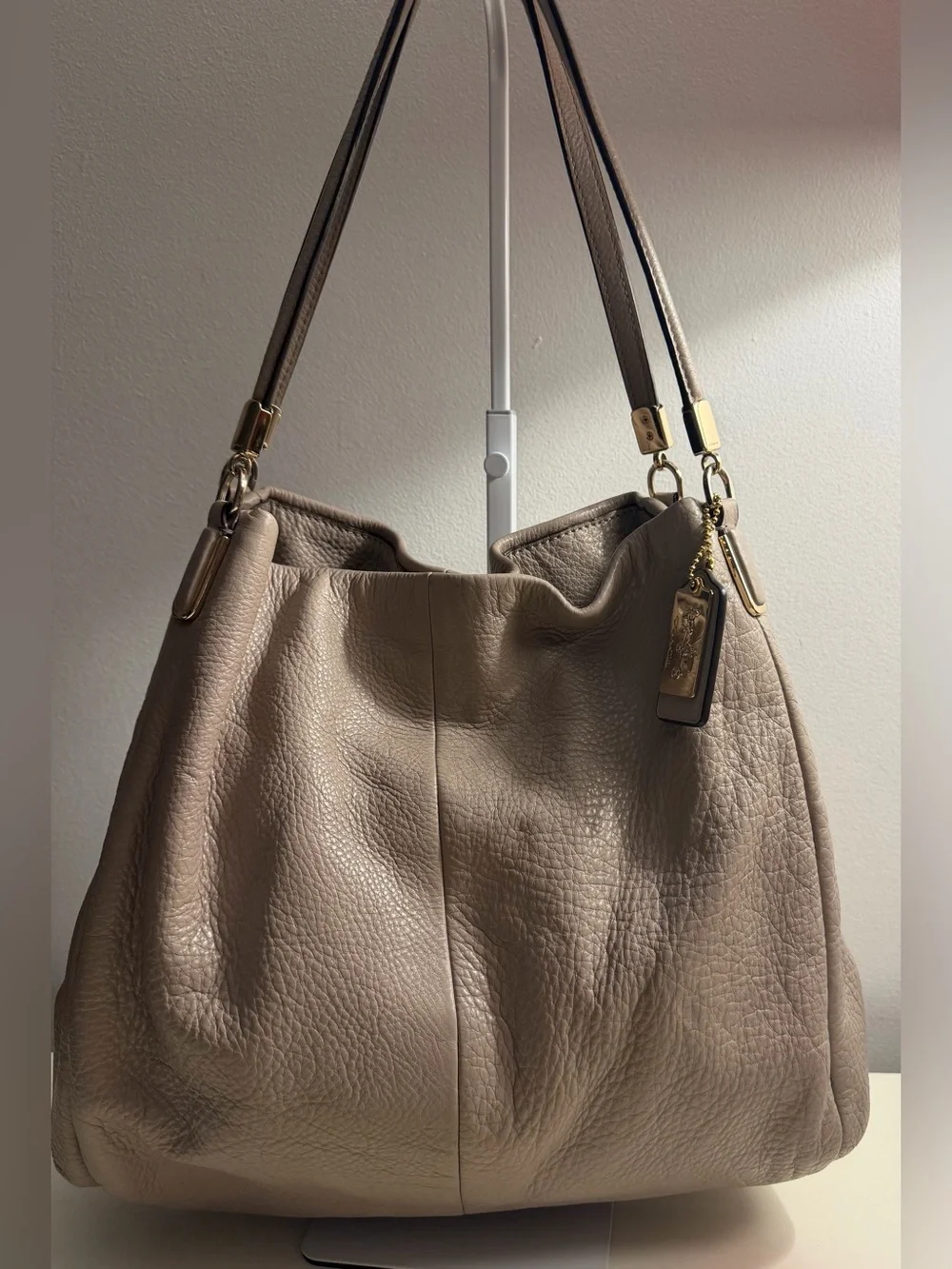 Coach Leather Madison  Phoebe Shoulder Bag-taupe/grey - 3 compartments